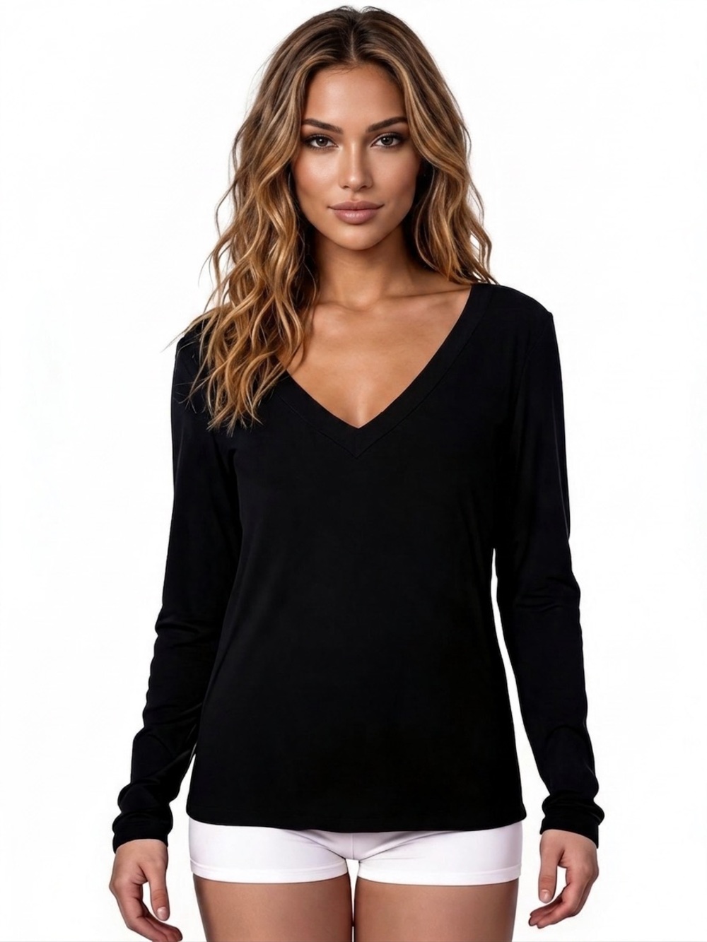 Nollie Black V-Neck Long Sleeve Top
